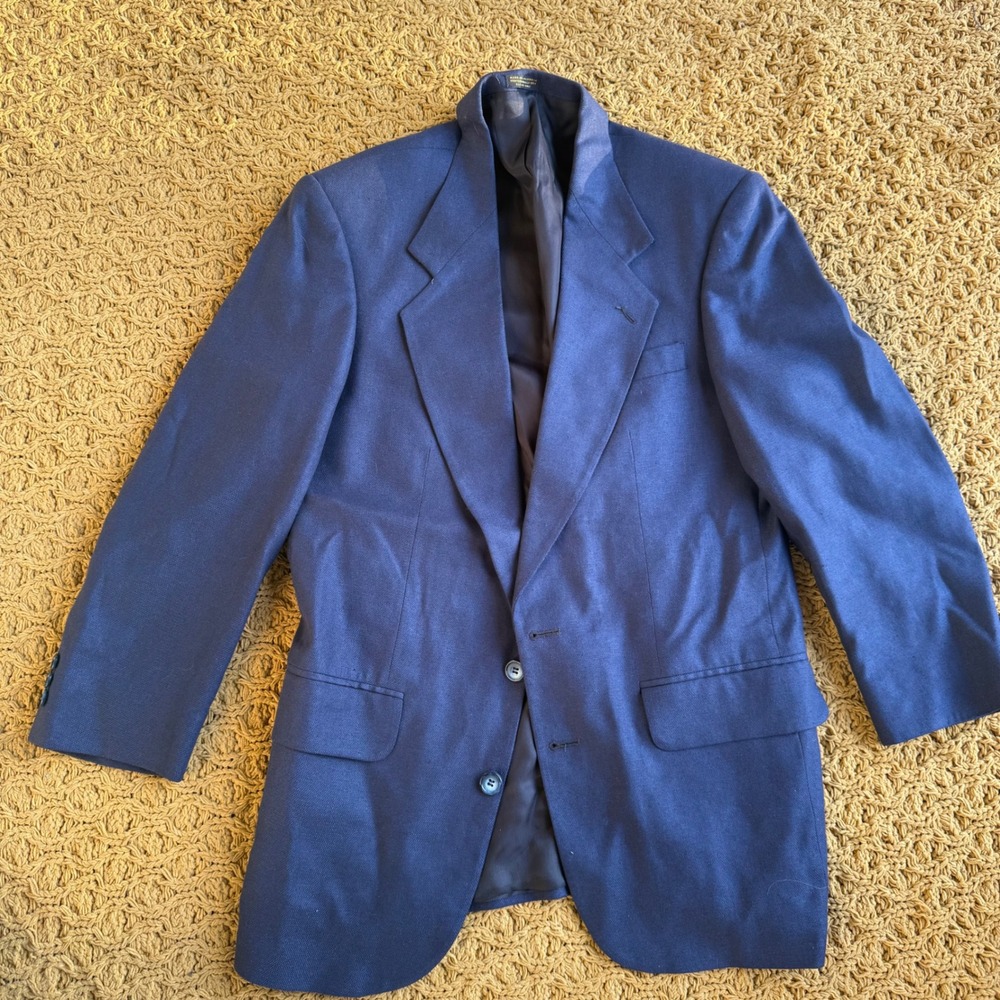 Oscar de la Renta Mens Navy Blue Two Button Tailored Blazer Sport Coat 38R
